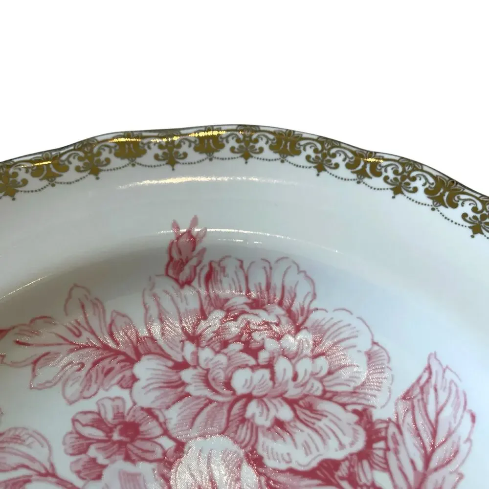 222 Fifth Pink Gold Floral Porcelain Salad Plates 8.5” Set of 4 Chic Easter NEW
